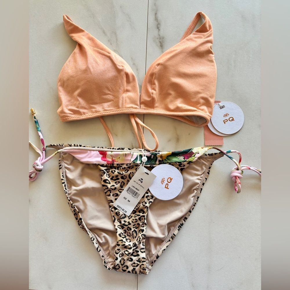 Nwt Anthropologie PilyQ Brown Leopard Citrine Skylar Halter Orange Bikini Set